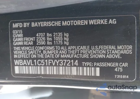 2015 BMW X1 xDrive28I z USA, uszkodzony, nr VIN WBAVL1C51FVY37214